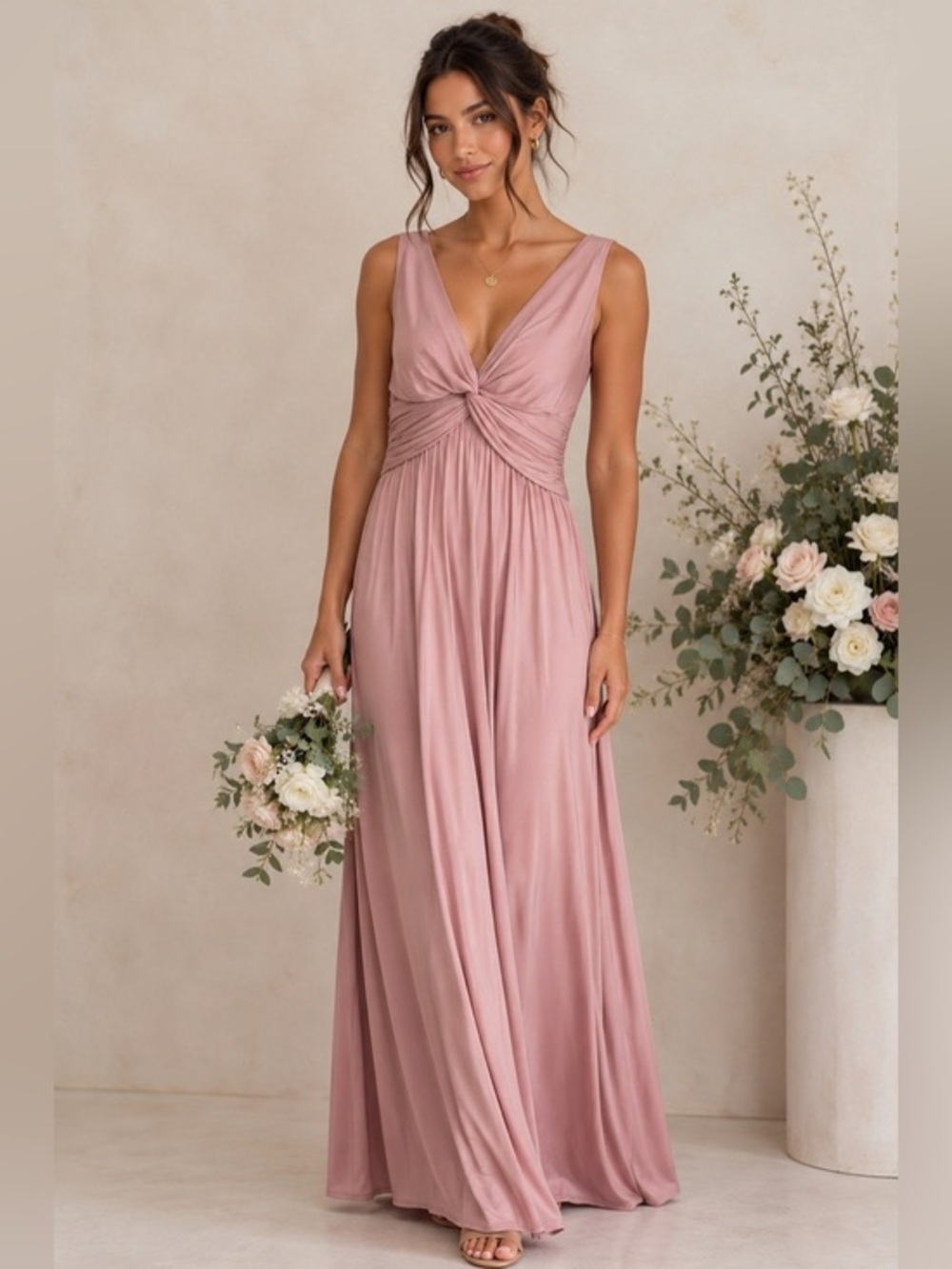 NWT Birdy Grey Lianna  Rose Quartz Pink Twist Front Maxi Bridesmaid Dress 3XL